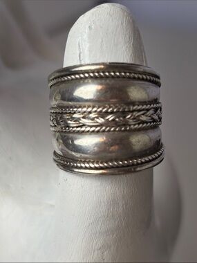 Sterling Silver Wide Braided Band Ring - Silver
